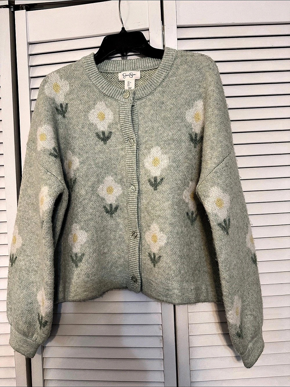 Genuine Jessica Simpson boxy sweater in Green & White Large Like New